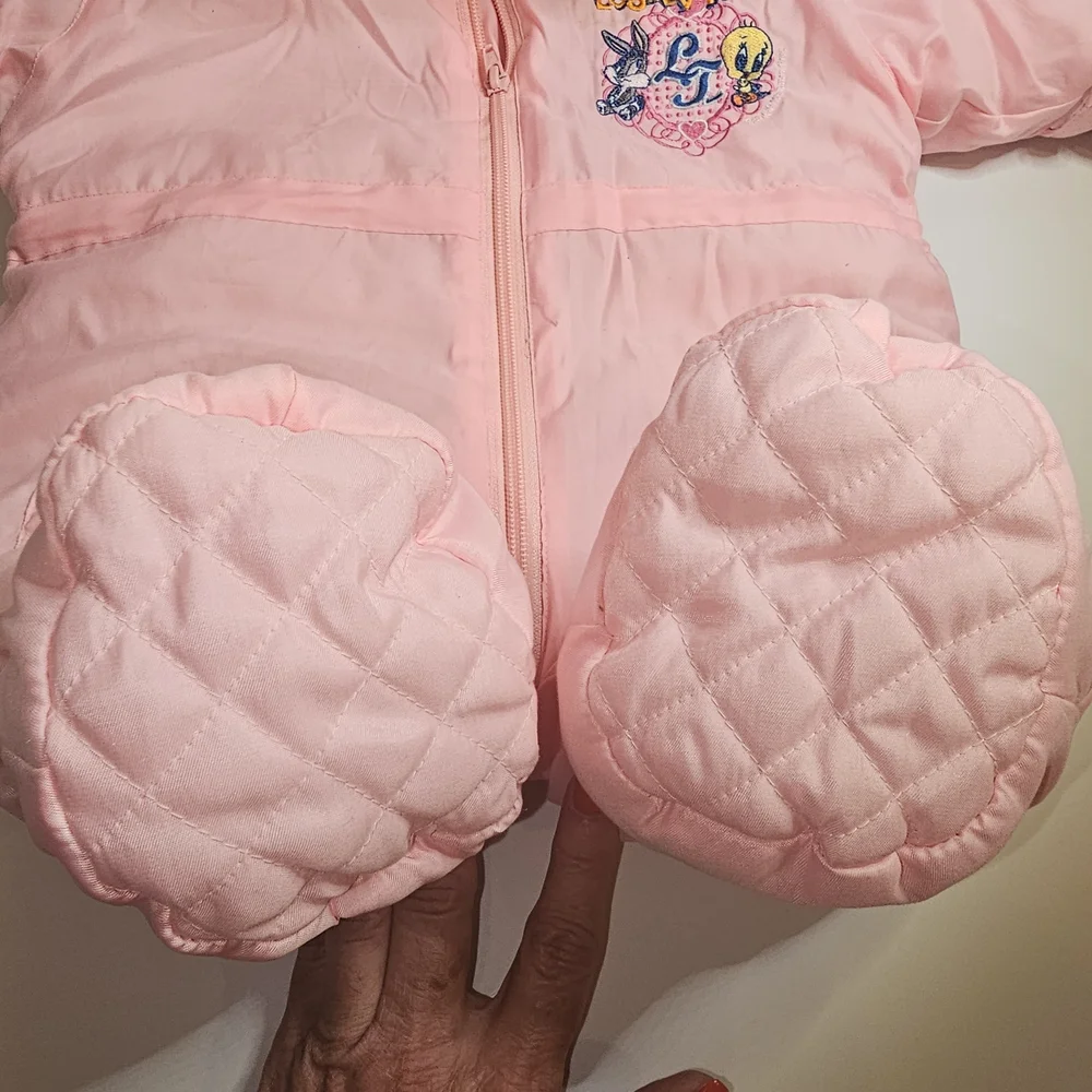 Baby Looney Tunes Snowsuit Baby Girls 3M Pink Excellent Insulated Bunting Puffer